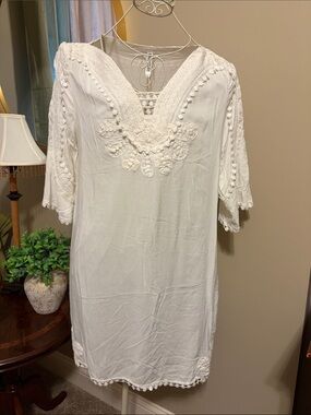Monoreno Ivory Crochet-Trim Mini Dress